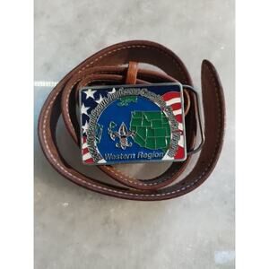 Boy Scouts Jamboree '05 West Reg Nation Buckle Casey Jeffers Tooled Leather Belt